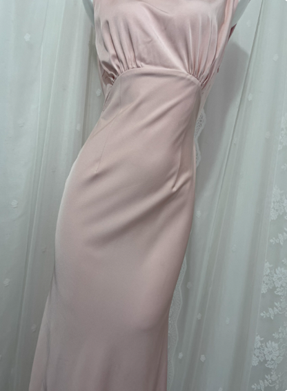 Elegant Pink Sleeveless 3D Floral Crew Neck Satin Long Prom Dress Evening Dress P4676
