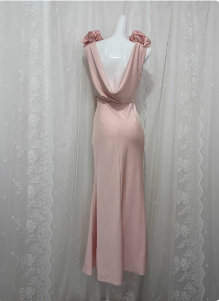 Elegant Pink Sleeveless 3D Floral Crew Neck Satin Long Prom Dress Evening Dress P4676
