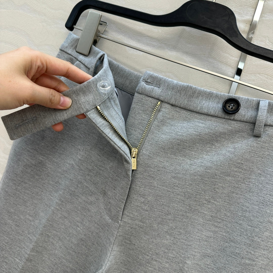 Miumiu Low Waist Trousers Gray Cotton