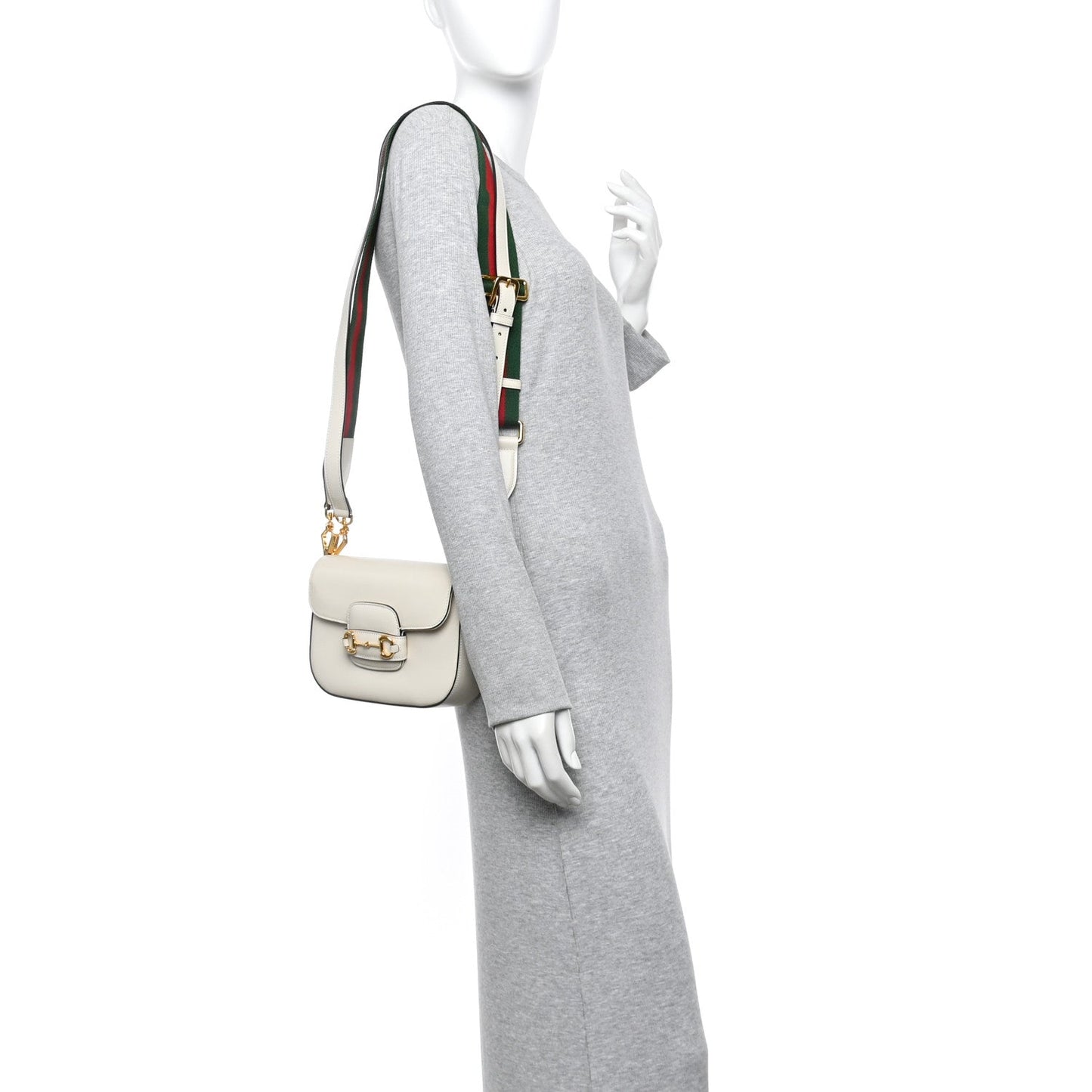 Azalea Calfskin Web Mini Horsebit 1955 Shoulder Bag Mystic White