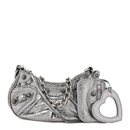 Metallic Agneau Arena Le Cagole Chain Shoulder Bag XS Silver