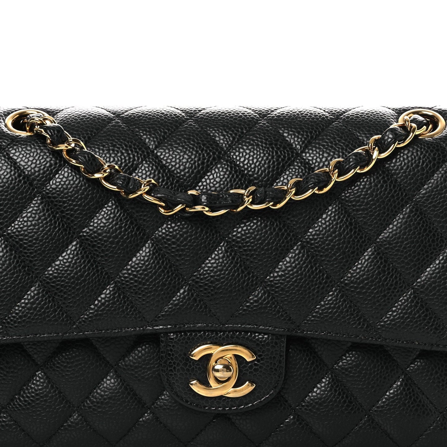 Caviar Quilted Medium Double Flap Black