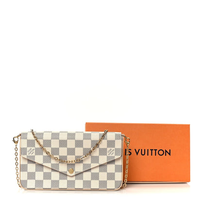 Damier Azur Pochette Felicie Chain Wallet Rose Ballerine