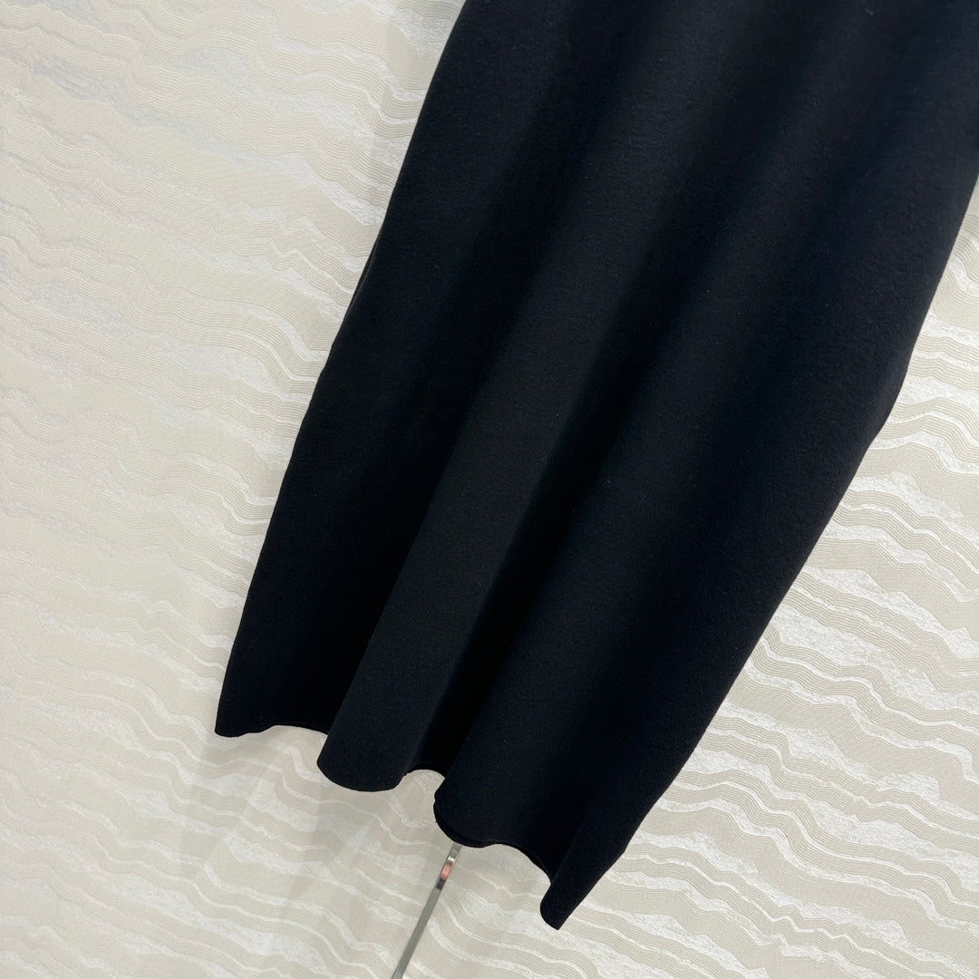 The Row High-End Wool Short-Sleeved Dress With a Ribbon Scarf Black Wool 304588