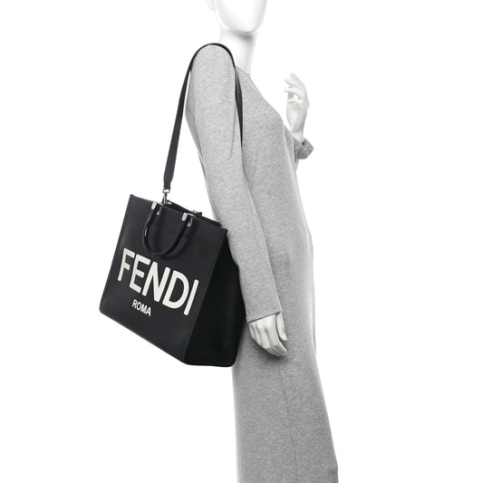Vitello King Plexiglass Medium Fendi Sunshine Shopper Tote Black White
