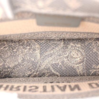Canvas Embroidered Toile De Jouy Reverse Mini Book Tote With Strap Grey