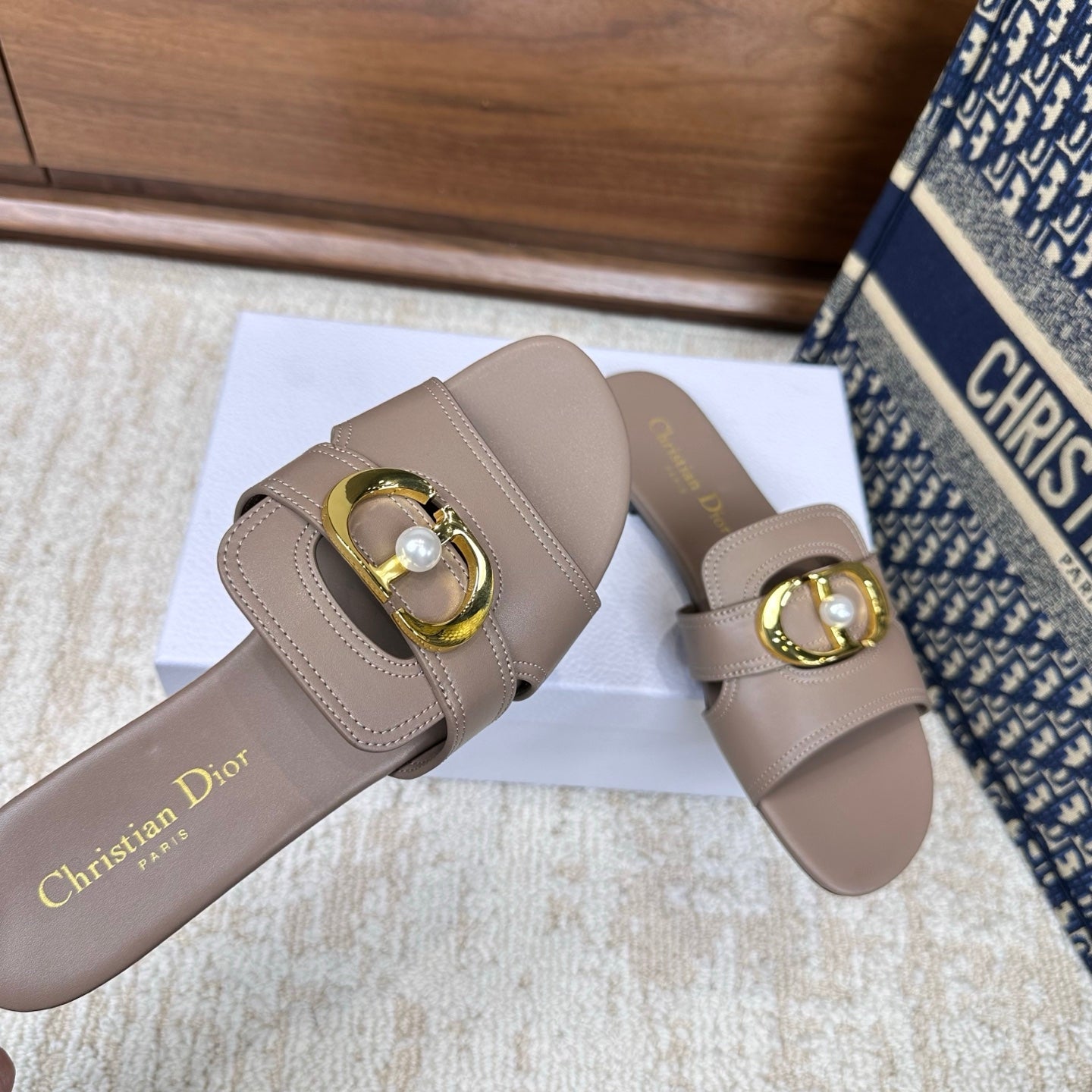 CD Montaigne Sandals Taupe in Calfskin 598171