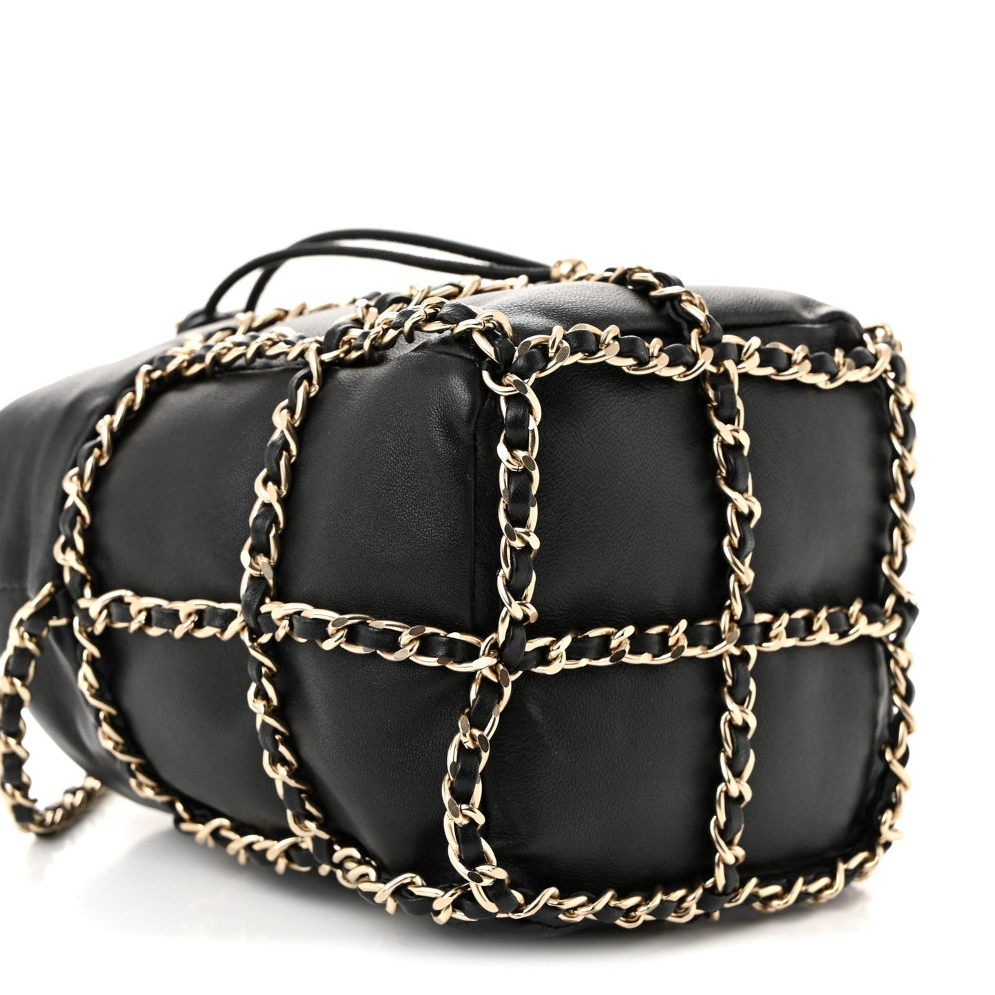Lambskin Bucket Chain Drawstring Bag Black