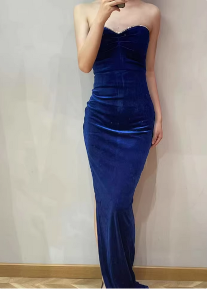 Elegant Sexy Royal Blue Sweetheart Neck Velvet Long Prom Dress Evening Dress P4687