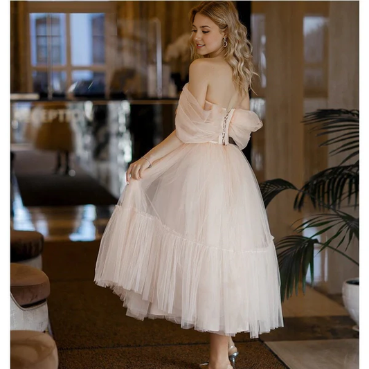 omberprom A Line Graduation Dresses Pink Homecoming Dresses Tulle Tea Length Prom Dress