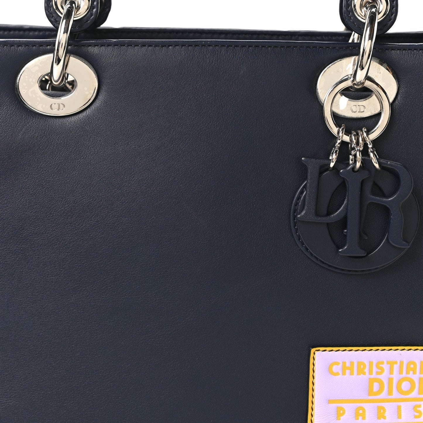 Calfskin Floral Print Medium Lady Dior Navy Blue Multicolor