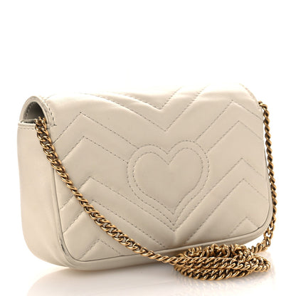 Calfskin Matelasse Super Mini GG Marmont Shoulder Bag White