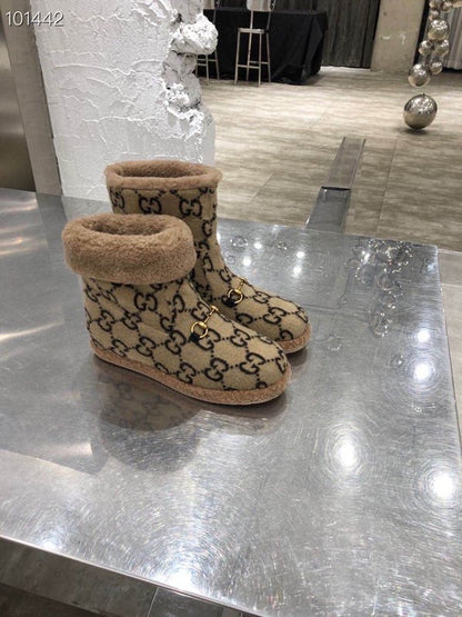 Gucci 2025 Monogram Boot Beige Black Wool 564784