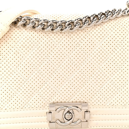 Lambskin Perforated Medium Boy Flap White