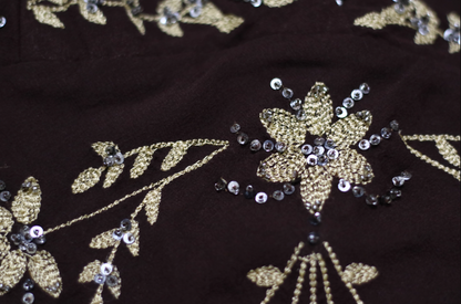 Vintage Dark Brown V-Neck Sleeveless Irregular Embroidered Sequin Chiffon Prom Dress Evening Dress P4696