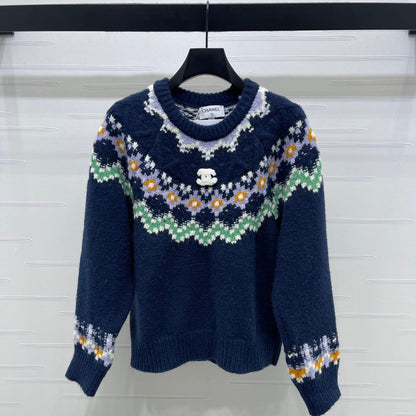 Chanel 2025 Sweater Dark Blue Mix Colors Wool Nylon 319616