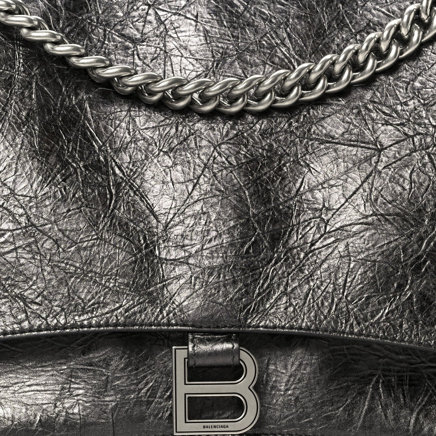 Metallic Crushed Calfskin Large Crush Chain Bag Steel Grey