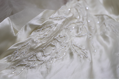 Elegant Ivory V-Neck Beaded Tulle Satin High-Low Prom Dress Evening Dress P4698