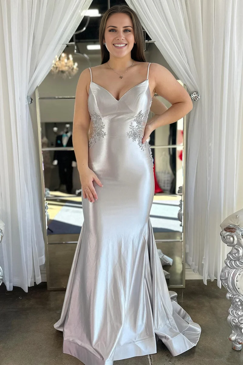 omberprom Elegant Sage Green Long Gown Prom Dresses Spaghetti Strap Backless Trumpet