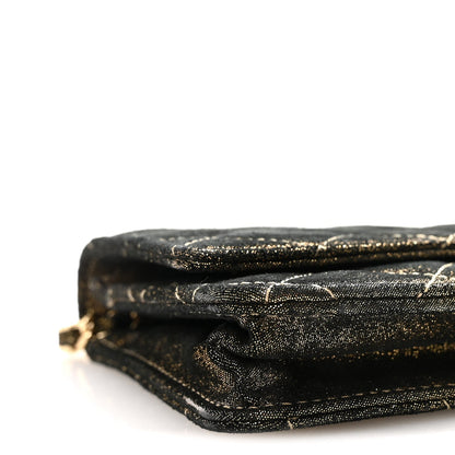 Iridescent Calfskin Quilted Tartan Button Wallet on Chain WOC Gold