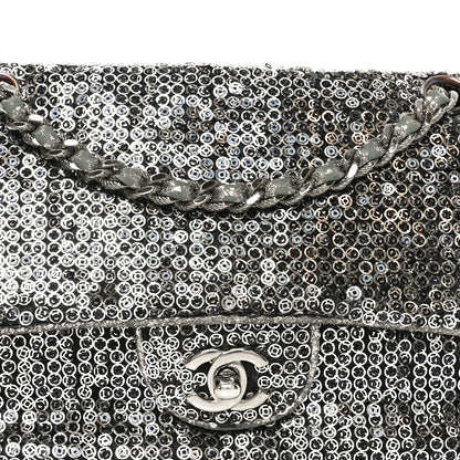 Sequin Medium Single Flap Dark Silver