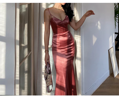 Glamorous Mermaid Backless Cross-up Satin Prom Dress  Y2669