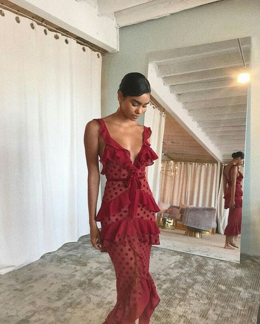Vintage Straps Chiffon Tiered Burgundy Prom Dress Long Party Evening Gown cc1808