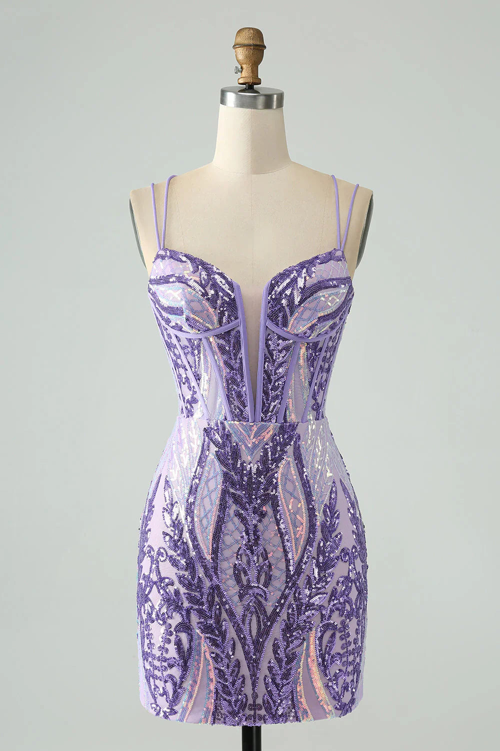 Gorgeous Purple Sequined Design A-line Bodycon Spaghetti Strap Homecoming Dress TP3637