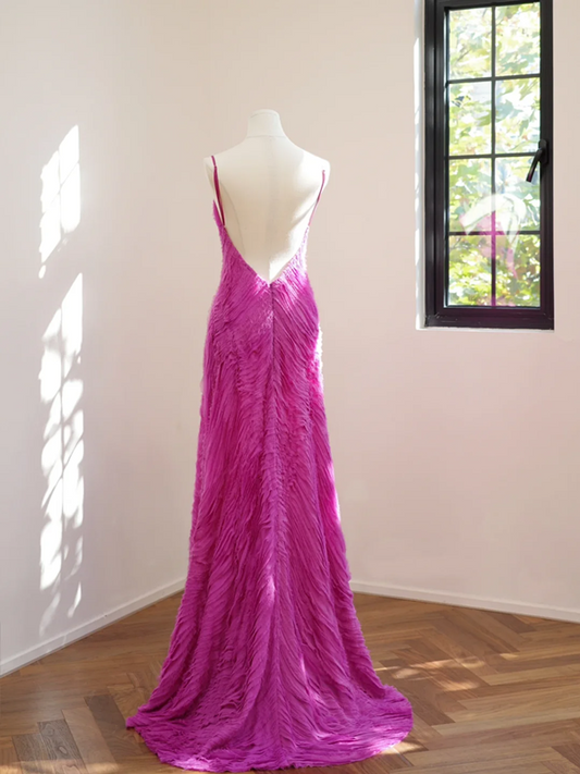 Barbie pink halter-neck fitted long sexy ball gown, bridal dress R8514