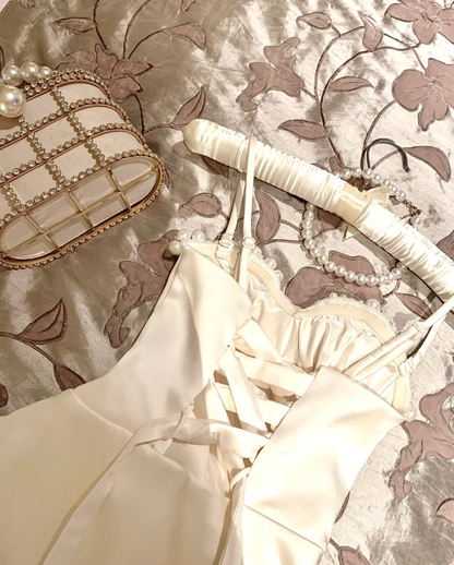 White halter neckline with pearl design, waist and irregular skirt short skirt for homecoming dress R4151