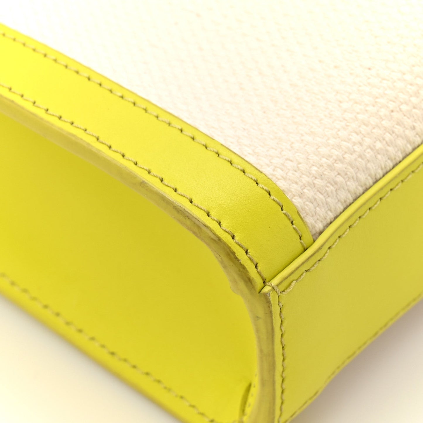 Canvas Calfskin Mini Vertical Cabas Neon Yellow