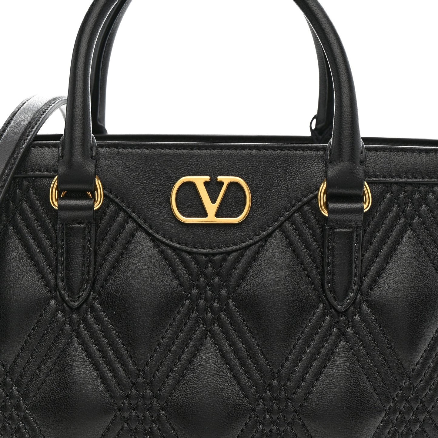 Calfskin Quilted Vlogo Small Top Handle Shoulder Bag Black
