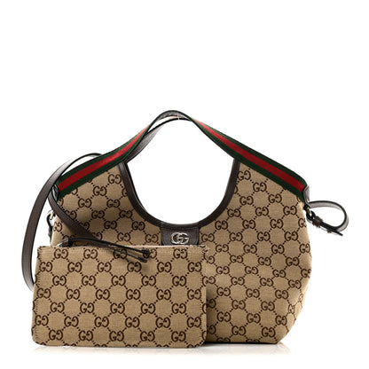 Monogram Web Small Giglio Tote Beige Dark Brown