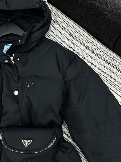 Prada 2025 Belted Jacket Black Down Re-Nylon