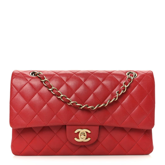 Lambskin Quilted Medium Double Flap Red