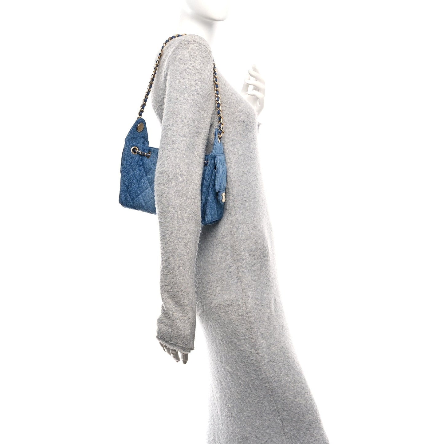 Washed Denim Quilted Mini Chanel 25 Handbag Blue