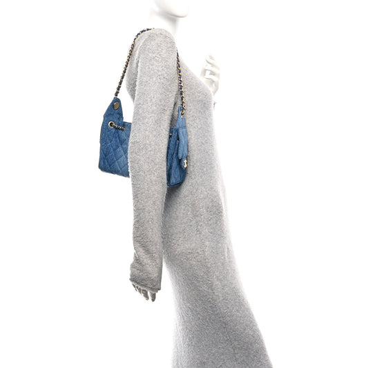 Washed Denim Quilted Mini Chanel 25 Handbag Blue