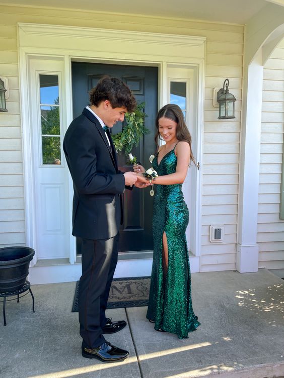 PM506,Mermaid Dark Green Sequined Prom Dresses, Long Evening Party Gown