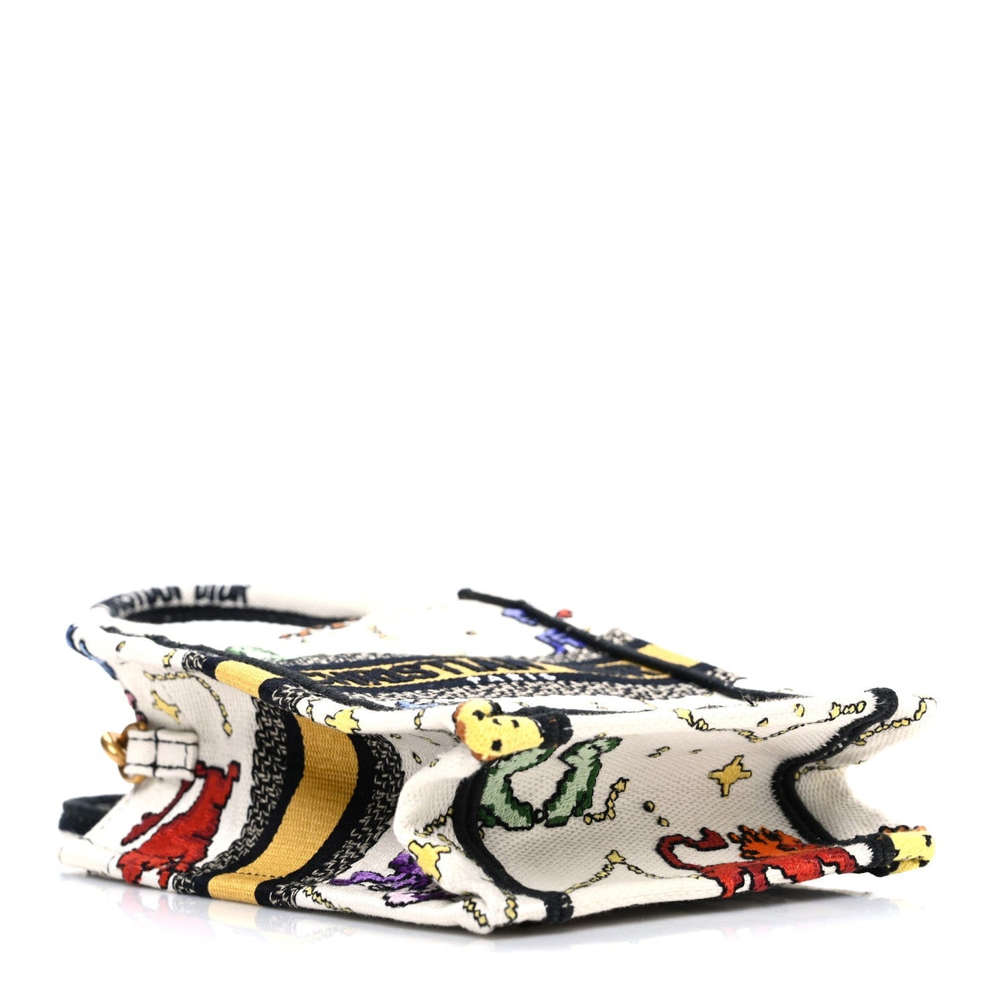 Canvas Embroidered Pixel Zodiac Mini Book Tote Phone Bag Latte Multicolor