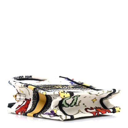 Canvas Embroidered Pixel Zodiac Mini Book Tote Phone Bag Latte Multicolor
