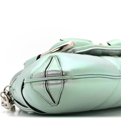 Iridescent Nappa Vertical Matelasse Medium Maxi Horsebit Chain Shoulder Bag Iridescent Salvy Green