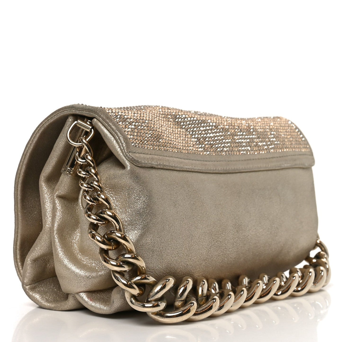 Suede Crystal Medusa Sultan Evening Bag Gold
