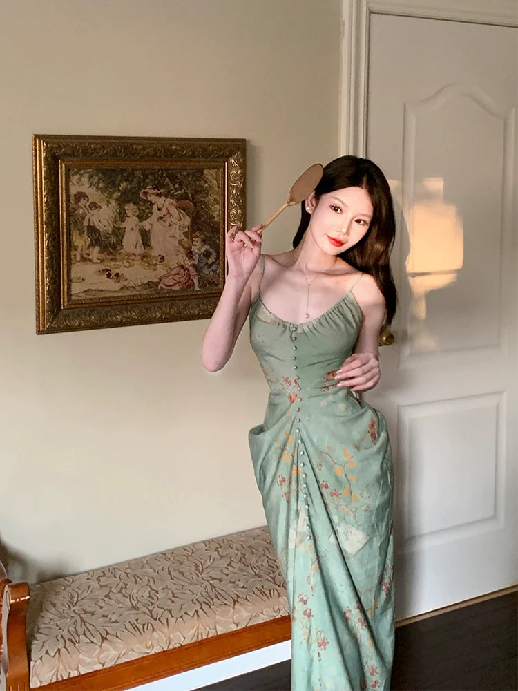 Retro green long party dress evening gown        S6006