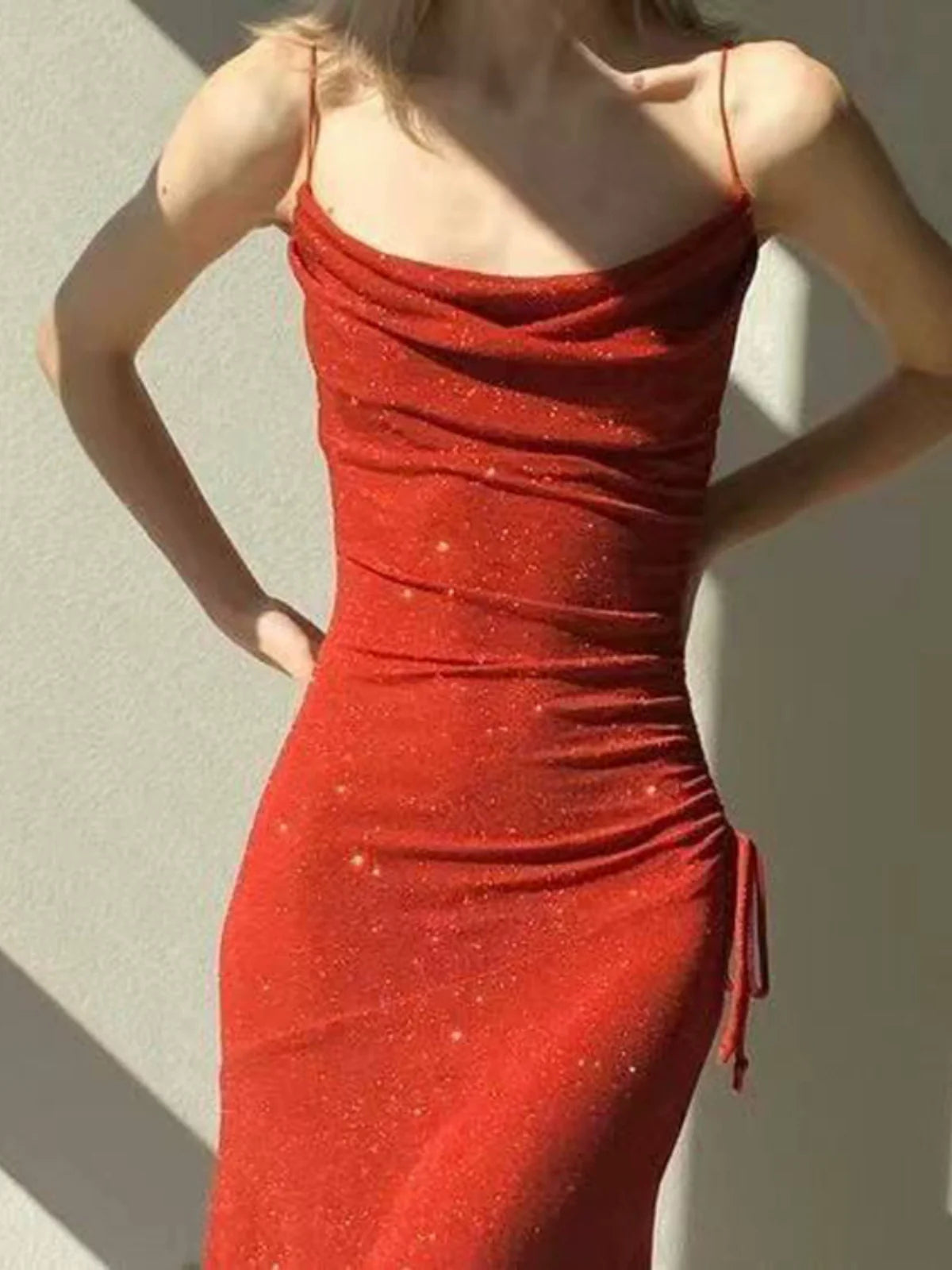 Mermaid red sparkly dress elegant long evening party dress       S5983