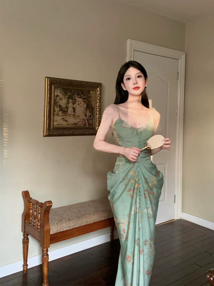 Retro green long party dress evening gown        S6006