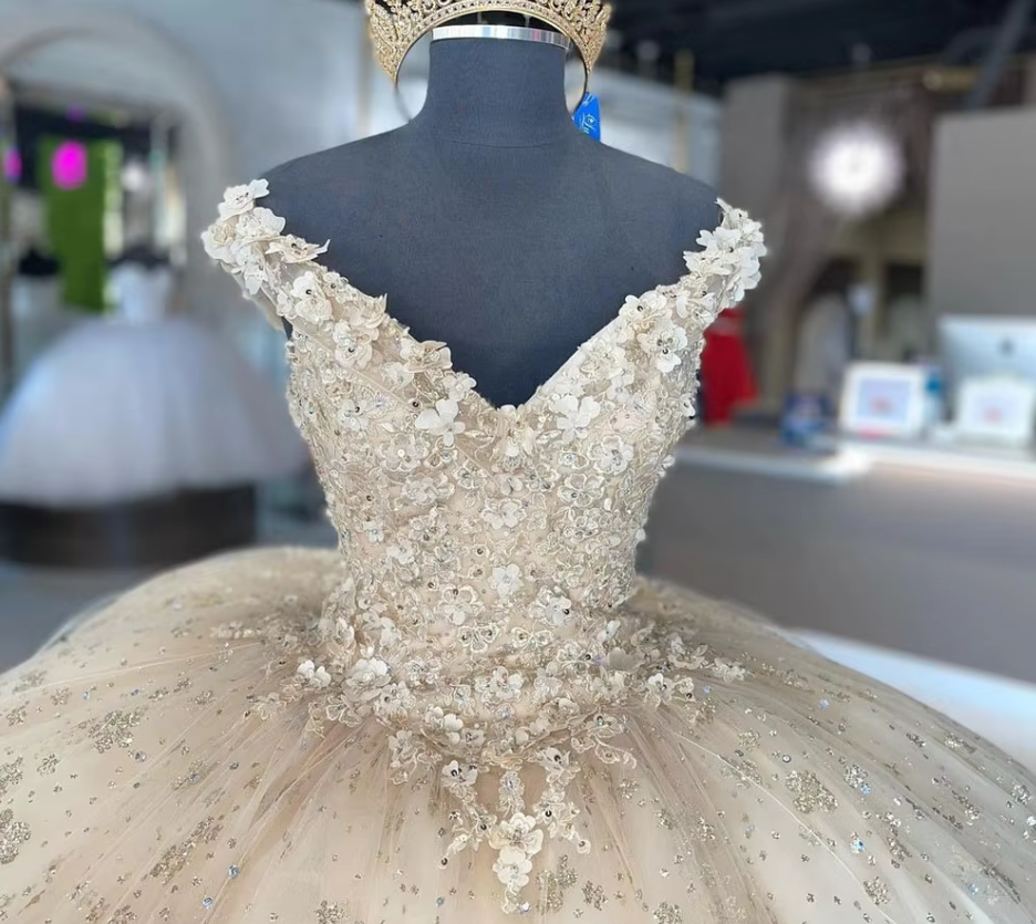 Sweet 16 Quinceanera Dresses Floral Applique Tulle Ball Gown