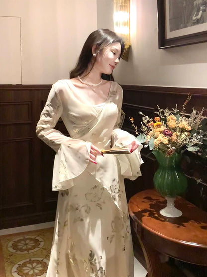 shimmering printed chiffon dress women 2025 long evening dress    S6043