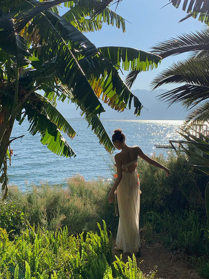 Bohemian Long Beach Dress for Women Chic and Elegant Outfit with Spaghetti Straps Princess Evening Gowns