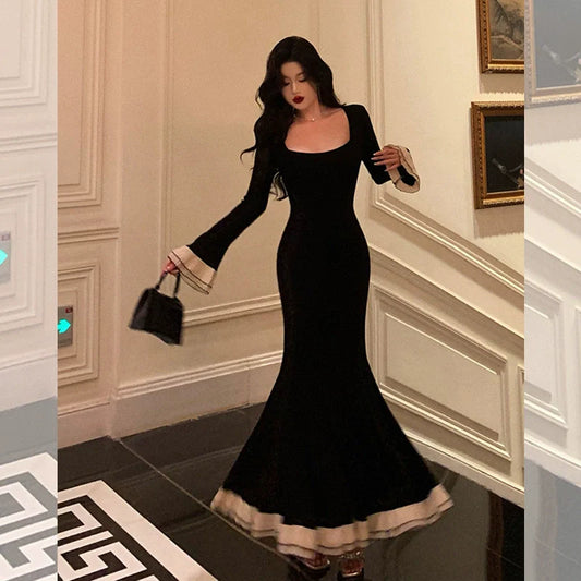 Mermaid dress for women retro square neck long dress party dress     S5698