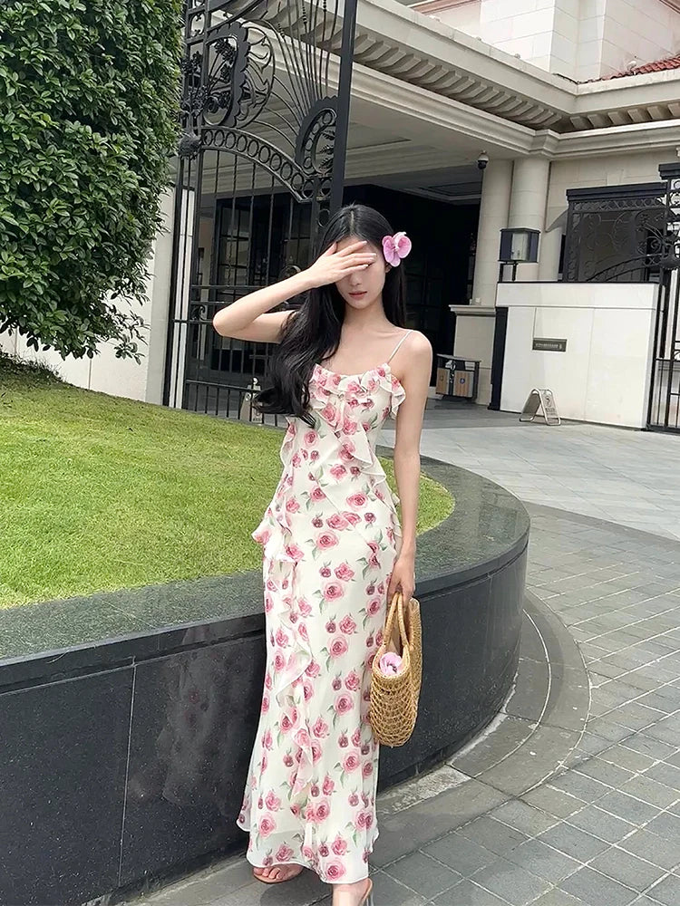 Floral suspender mermaid new dress party dress      S6147